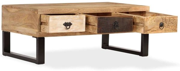 VidaXL 3-fiókos tömör mangófa dohányzóasztal 90 x 50 x 35 cm