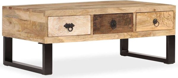 VidaXL 3-fiókos tömör mangófa dohányzóasztal 90 x 50 x 35 cm