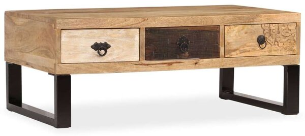 VidaXL 3-fiókos tömör mangófa dohányzóasztal 90 x 50 x 35 cm