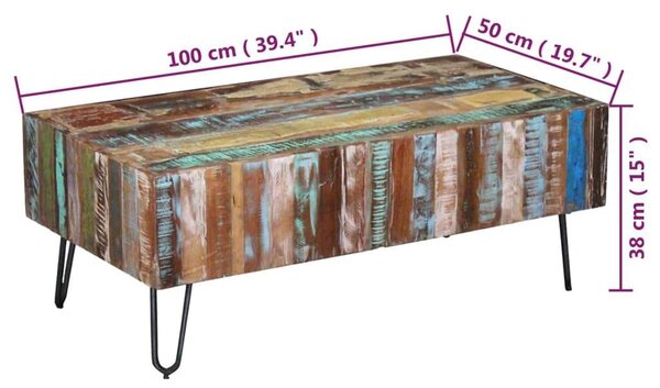 VidaXL Rusztikus Dohányzóasztal - Újrahasznosított Fa - 100x50x38cm