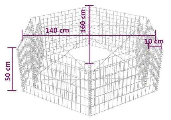 VidaXL Hatszögletű Gabion Magaságyás - 160x140x50 cm