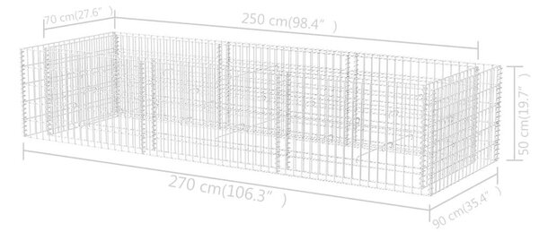 VidaXL Gabion Magaságyás - Acél - 270x90x50 cm