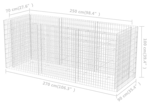 VidaXL Gabion Magaságyás - Acél - 270x90x100 cm