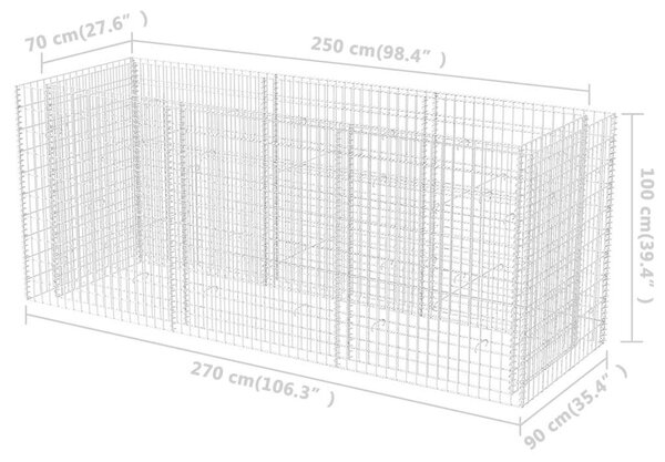 VidaXL Gabion Magaságyás - Acél - 270x90x100 cm