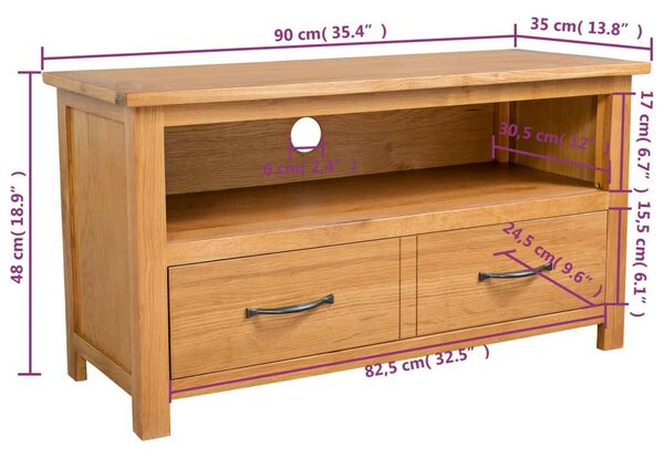 VidaXL tömör tölgyfa TV szekrény 90 x 35 x 48 cm