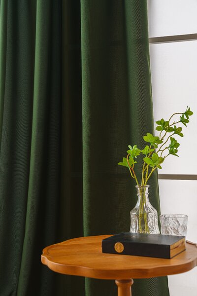 OXFORD LIGHT sötétzöld függöny 140x250 cm Felfüggesztés: Hullámos sínszalag