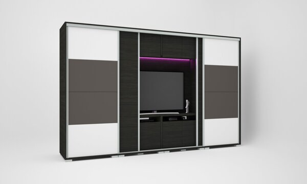 Magasfényű Bond TV-s gardrób 2 bútorlapos-2 magasfényű ajtóval | 318 cm