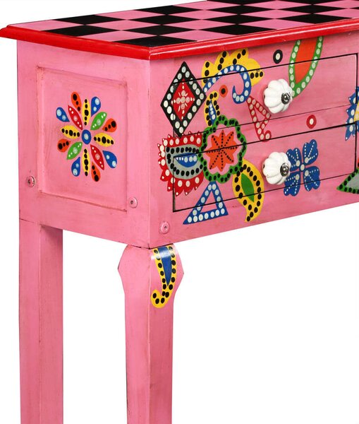VidaXL kézzel festett pink, tömör mangófa konzolasztal