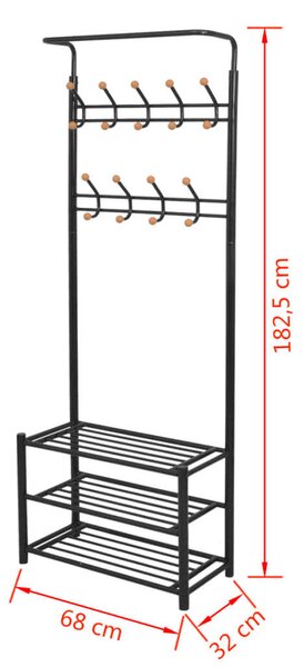 VidaXL Fekete ruhaállvány cipőtárolóval 68x32x182,5 cm