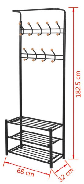 VidaXL Fekete ruhaállvány cipőtárolóval 68x32x182,5 cm