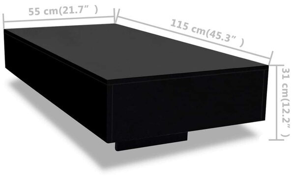 VidaXL Magasfényű Fekete Dohányzóasztal - 115x55x31 cm