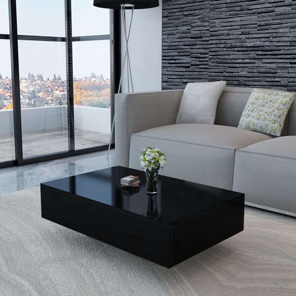 VidaXL Modern Dohányzóasztal - Fekete Magasfényű - 85x55x31 cm