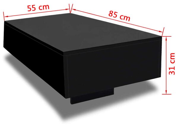 VidaXL Modern Dohányzóasztal - Fekete Magasfényű - 85x55x31 cm