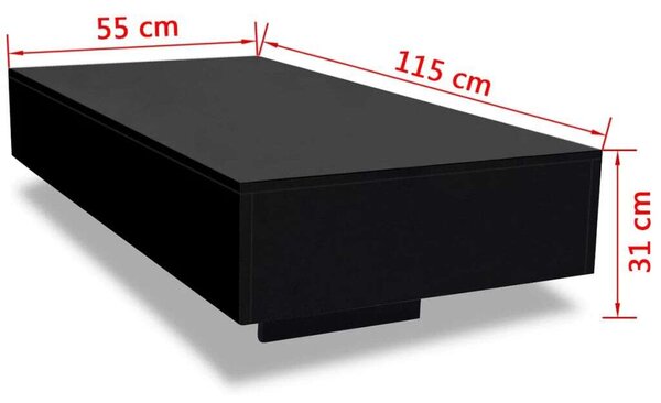 VidaXL Magasfényű Fekete Dohányzóasztal - 115x55x31 cm