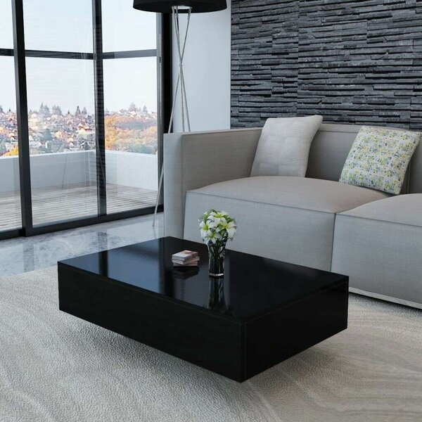 VidaXL Magasfényű Fekete Dohányzóasztal - 115x55x31 cm