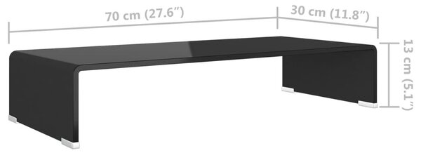 Üveg TV/Monitor Állvány - Fekete - 70x30x13 cm