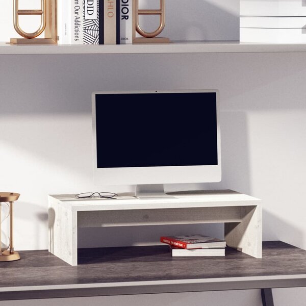 Fehér tömör fenyőfa monitorállvány 50x27x15 cm (813925)