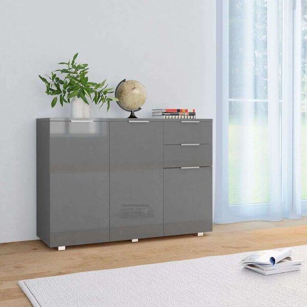 VidaXL szürke magasfényű tálalószekrény 107x35x80,5 cm