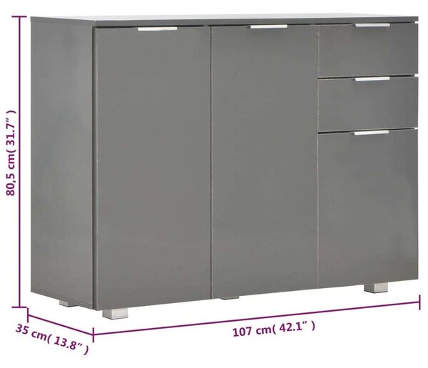VidaXL szürke magasfényű tálalószekrény 107x35x80,5 cm