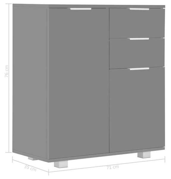 VidaXL Tálalószekrény - Magasfényű Szürke - 71x35x80 cm