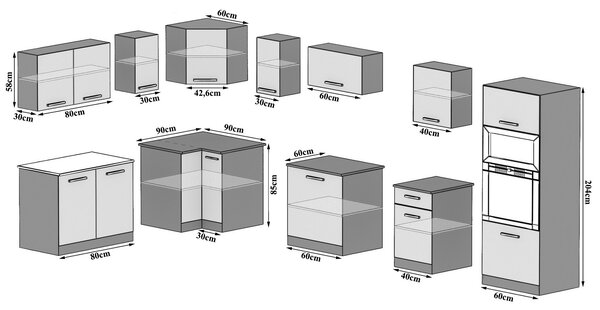 Konyhabútor Belini 420 cm fehér fényű fekete fényű, munkalappal INF UNIQAGRANDE/5/WT/WB/0/B1