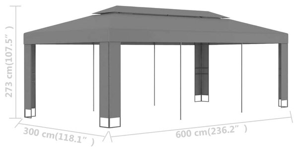 VidaXL Kerti Pavilon - Dupla Tető - 3x6m - Antracitszürke