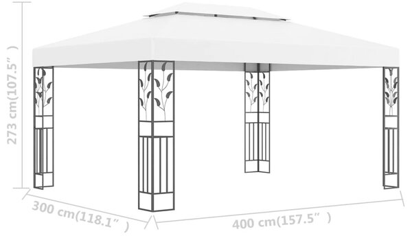 VidaXL Kerti Pavilon - Dupla Tető - 3x4m - Fehér