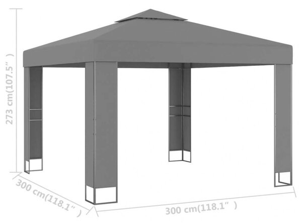 VidaXL Kerti Pavilon - Dupla Tető - 3x3m - Antracit Szürke
