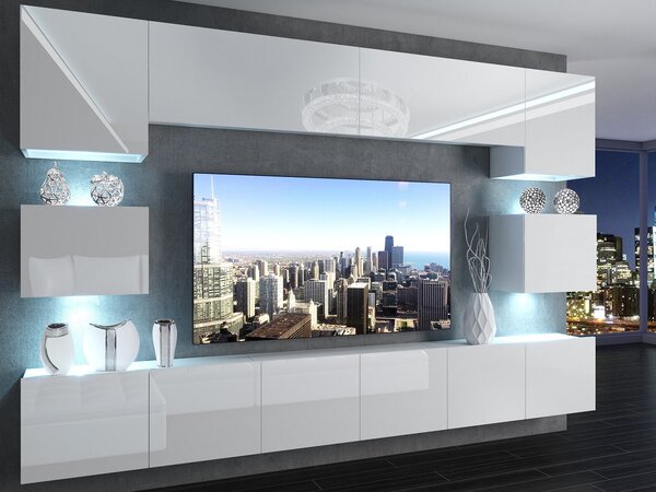 Szekrénysor 300 cm TV/RTV fehér fényű IMP 3/5/W/W/0/0