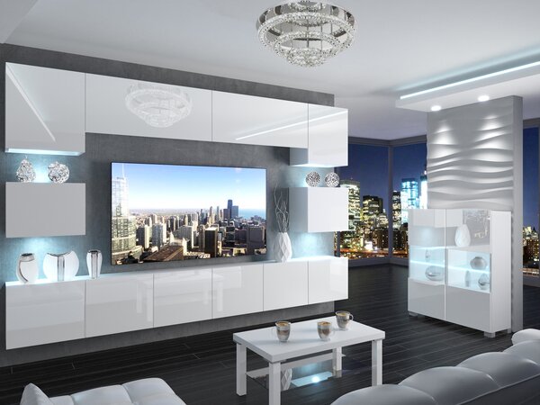 Szekrénysor 300 cm TV/RTV fehér fényű IMP 3/5/W/W/0/0