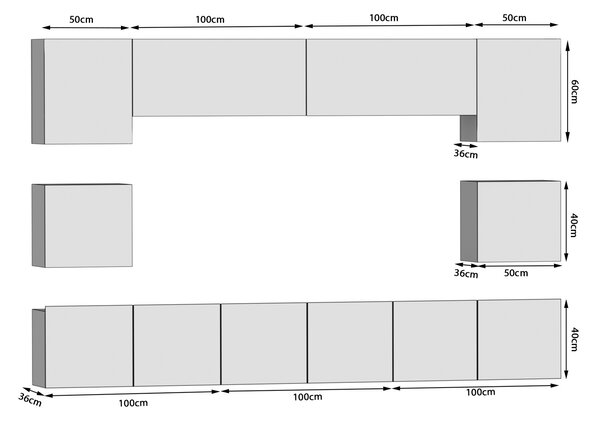 Szekrénysor 300 cm TV/RTV fehér fényű IMP 3/5/W/W/0/0