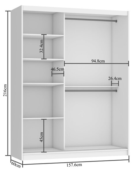 Tolóajtós szekrény 158 cm Belini fehér matt tükörrel MBP SZP3/2/W/W/0/AL