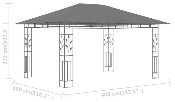 VidaXL Kerti Pavilon - Szúnyoghálóval - 4x3x2,73m