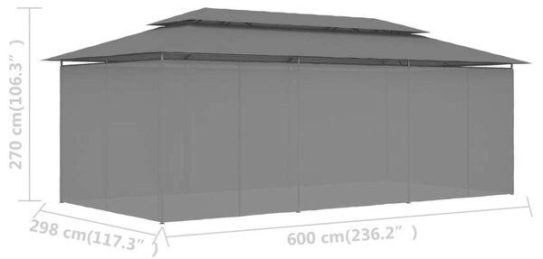 VidaXL Kertparti Pavilon - 600x298x270 cm, Antracitszürke