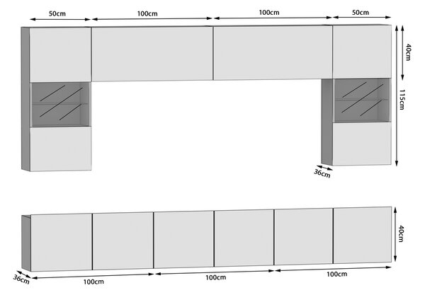 Szekrénysor 300 cm TV/RTV fehér fényu IMP 1/5/W/W/0/0