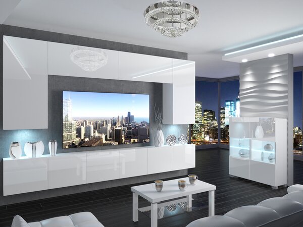 Szekrénysor 300 cm TV/RTV fehér fényu IMP 2/5/W/W/0/0