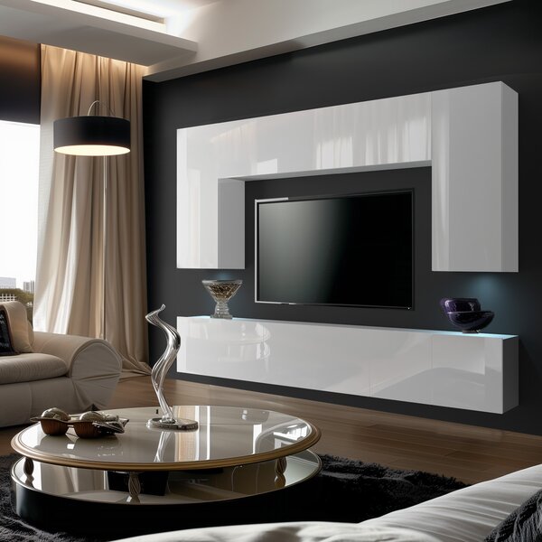 Szekrénysor 300 cm TV/RTV fehér fényu IMP 2/5/W/W/0/0