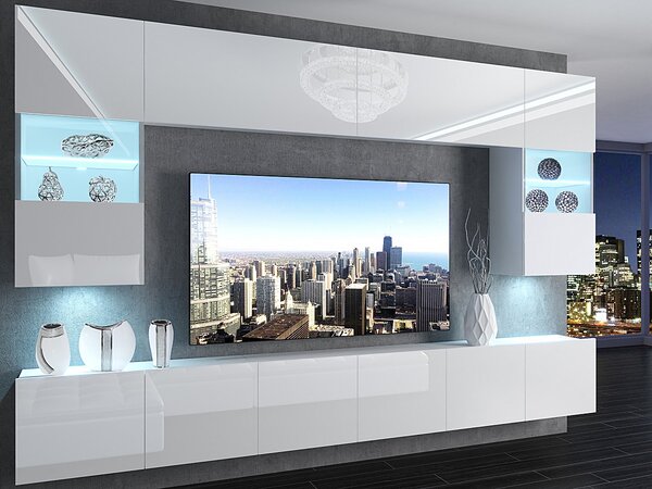 Szekrénysor 300 cm TV/RTV fehér fényu IMP 1/5/W/W/0/0