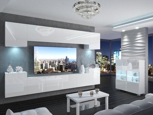 Szekrénysor 300 cm TV/RTV fehér fényu IMP 4/5/W/W/0/0
