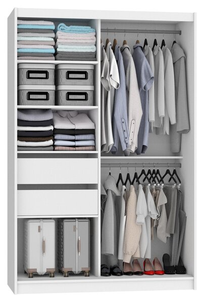 Tolóajtós szekrény 133 cm Belini fehér matt tükörrel és fiókokkal MBP SZP6/1/W/W/0/KLAL
