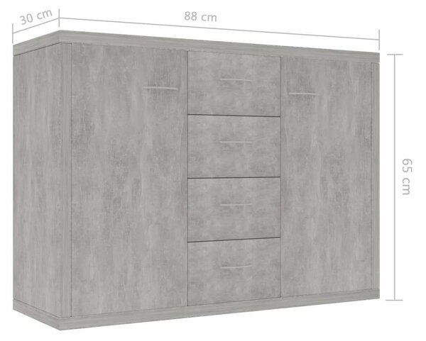 Komód - Fiókos Szekrény - Beton Szürke - 88x30x65 cm