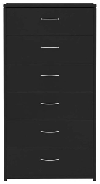 VidaXL 6-fiókos fekete forgácslap tálalószekrény 50 x 34 x 96 cm