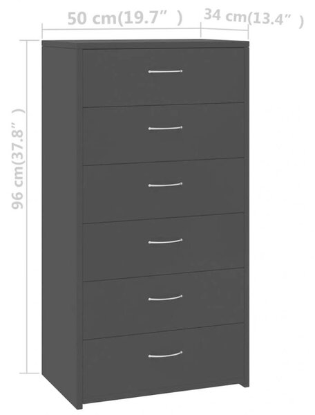 VidaXL 6-fiókos fekete forgácslap tálalószekrény 50 x 34 x 96 cm