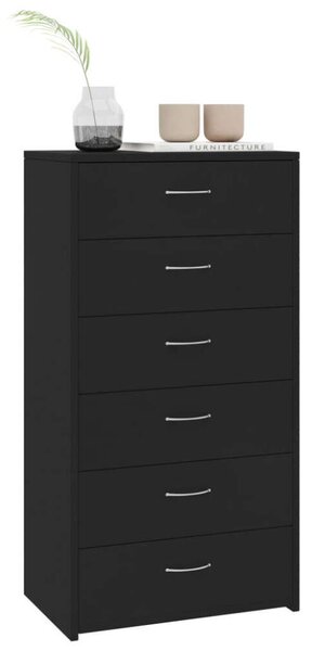 VidaXL 6-fiókos fekete forgácslap tálalószekrény 50 x 34 x 96 cm