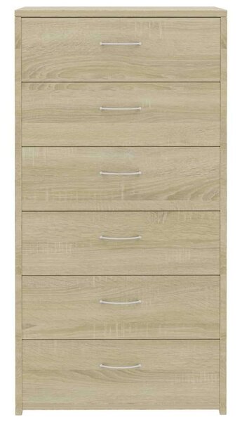 VidaXL 6-fiókos sonoma színű forgácslap tálalószekrény 50 x 34 x 96 cm