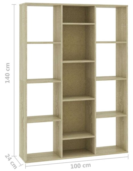 VidaXL Sonoma forgácslap térelválasztó/könyvszekrény 100 x 24 x 140 cm