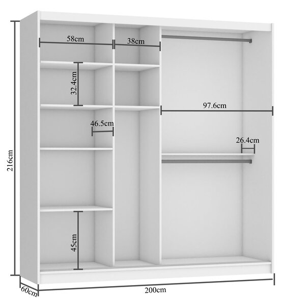 Tolóajtós szekrény 200 cm Belini fehér matt tükörrel SI SZP1/2/W/W/0/AL