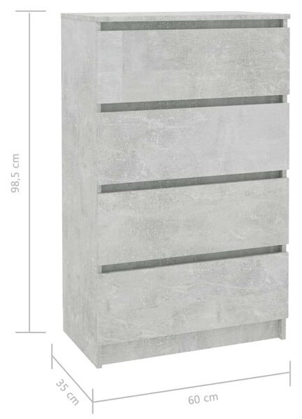 VidaXL betonszürke forgácslap tálalószekrény 60 x 35 x 98,5 cm