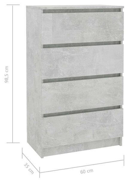 VidaXL betonszürke forgácslap tálalószekrény 60 x 35 x 98,5 cm