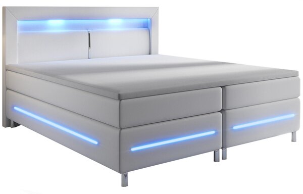 Rugós ágy Norfolk 140 x 200 cm fehér - LED sávokkal és rugós matraccal